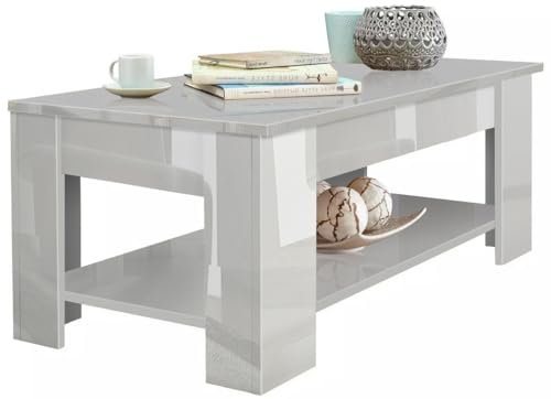 High Gloss Coffee Table, Lift Up Coffee Table for Living Room, Wooden Coffee Tables with Stoarge Shelf Rectangular Lift-Top Sofa End Tea Table for Office Living Room, Grey 120 x 60x (49.5-62.5) H cm