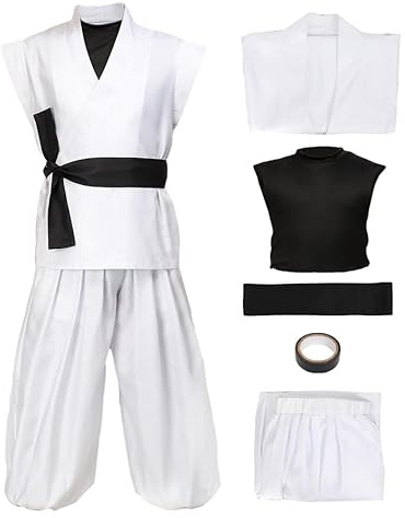 C-ZOFEK Men's US Size Sukuna Cosplay Costume White Kung Fu Suit with Stickers (X-Large)