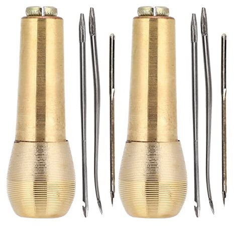 Lezna para Cuero, 2 Juego de Punzones de Cobre para Coser Cuero Herramienta de reparación de Calzado para Coser artesanía de Cuero Perforación de extracción de Aguja