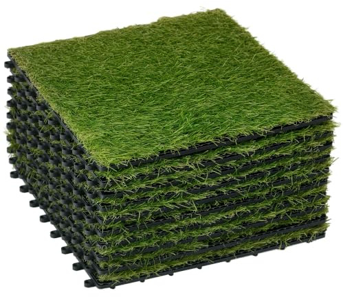Outsunny konstgräsmatta 10 stycken väderbeständig gräsmatta 25 mm utomhus konstgräsmatta balkongmatta för trädgård balkong terrass 30 x 30 cm mörkgrön