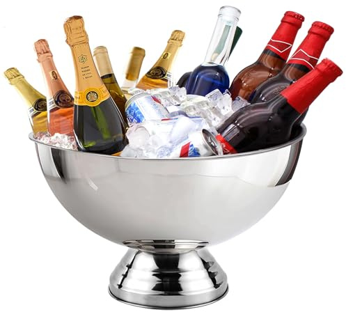 Winsterch 18/8 Stainless Steel Ice Bucket for Parties,Beverage Tub Party Bucket with Scoop,Banquet Champagne Ice Bucket Big Ice Bucket for Parties,Drink Chiller for Parties, Round,12QT (3 Gallon)