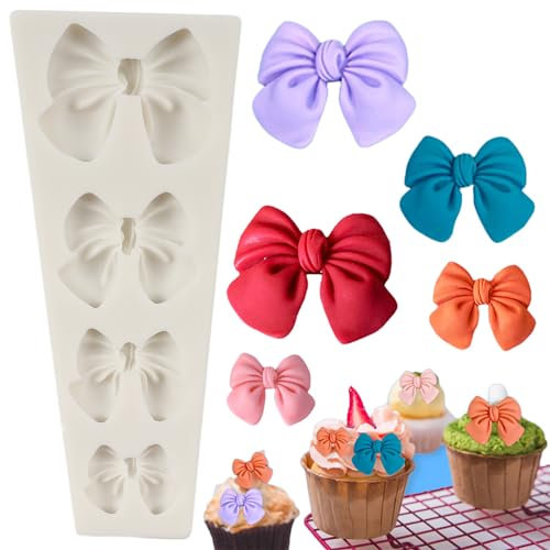 MINFEIDMS Bowknot Fondant Mould Bow Tie Silicone Mould Sugar Candy Cake Pop Bow Craft Moulds for Cake Decoration Cupcake Topper Chocolate Gum Paste Polymer Clay