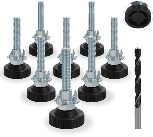Rybtd Möbelfüße Verstellbar 8 Stück Verstellschraube M8 x 50 mm Verstellbare Möbelfüße，Nivellierfüße Höhenverstellbare Füße，Stellfüße mit Einschlagmutter，Kontermuttern Und Metallbohrern für Möbel