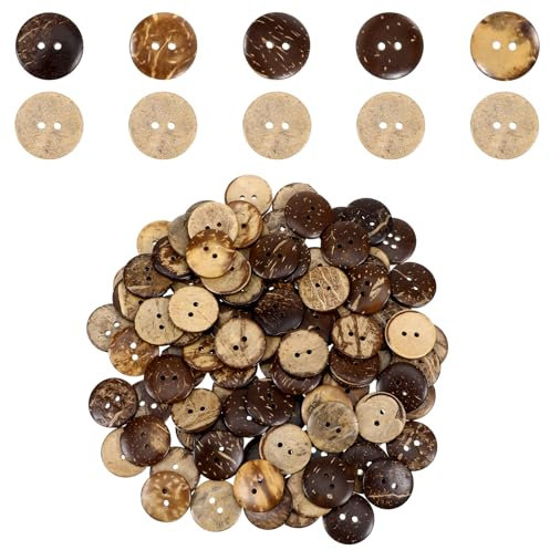 Prasacco 100 Stück Natur Kokosknöpfe, Große Braune Holzknöpfe mit 2 Löchern zum Nähen und Basteln