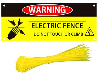 Electric Fence Warning Signs,10x4 Inch Do Not Touch or Climb Safety Sign for Farm Home Yard Warehouse,4PCS