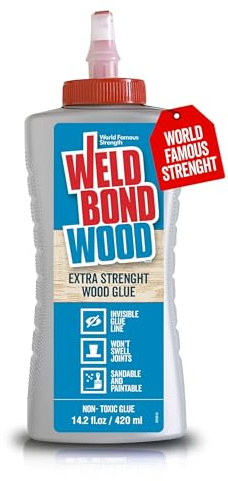 Weldbond Extra Strength Wood Glue for Woodworking, Furniture Repair & DIY Projects - Non-Toxic, Invisible Line, Sandable & Paintable, Heavy Duty Wood Glue for Furniture & Carpentry - 14.2 oz, 2 Pack