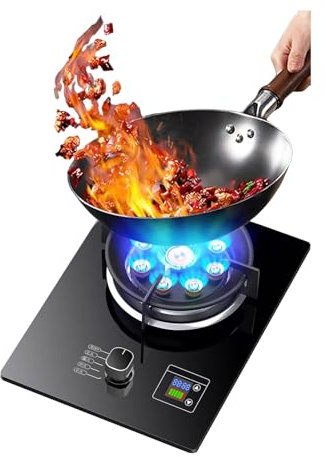 Fornello a gas portatile a bruciatore singolo, ad alta efficienza, 5,2 kW, con protezione anti-fiamma, ideale per cucinare in casa e all'aperto su gas naturale o GPL
