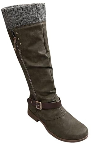Generisch Stivali al ginocchio da donna in pelle scamosciata, con tacco grosso antiscivolo, stivaletti casual con cerniera laterale, comodi, monocromatici, a gamba lunga, stivaletti eleganti e alla