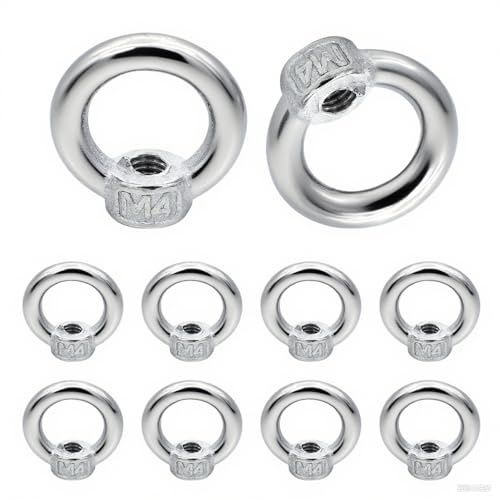 10 Stück Juttzzei Ringmutter M4, Verbessertes 304 Edelstahl Ringösen, M4 Ringmuttern Augenmutter, Ösenmutter für Befestigen Sie hängende Ornamente Blumentöpfe Schaukelstände