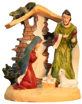 Beimus Figuras de belén de Navidad, estatua de resina con centro de mesa estable de la Sagrada Familia, decoración del hogar, resinas de la Sagrada Familia con establo