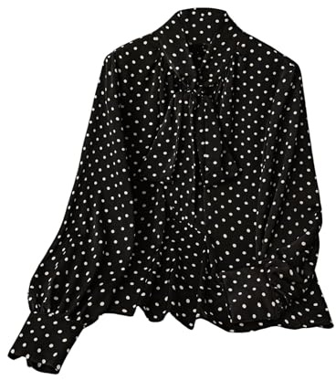 GORGLITTER Blusa elegante para mujer, tallas grandes, blusas, manga larga, top, lunares, oficina, tiempo libre, túnica con lazo, Negro , XL