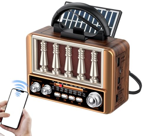 Solradio, AM/FM TF-kortstativ högtalare utomhusutrustning - bärbar radio utomhus, för kontor inomhus nattduksbord bänk trädgård camping vandring vuxna människor