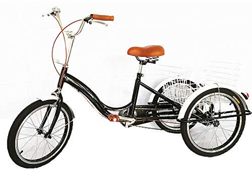 Fetcoi 20 Zoll Dreirad für Erwachsene mit Korb, 3 Räder Fahrrad Seniorenrad aus Kohlenstoffstahl, Einkaufen Fahrrad, Lastenfahrrad, Schwarz