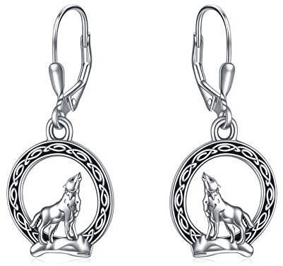YFN Viking Wolf Dangle Drop Ohrringe Sterling Silber Norse Celtic Wolf Moon Ohrringe für Frauen