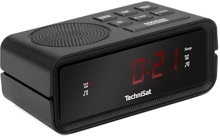 TechniSat DIGICLOCK 2 – kompakter UKW Radiowecker (Zwei Weckzeiten, Schlummerfunktion, dimmbares LCD-Display, Netz- und Batteriebetrieb) schwarz