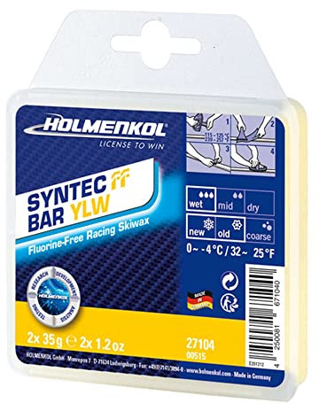 Holmenkol Syntec FF fluorfreies Rennwachs - Skiwachs Bar 70 g (0° bis -4°C, Bügelwachs) Yellow