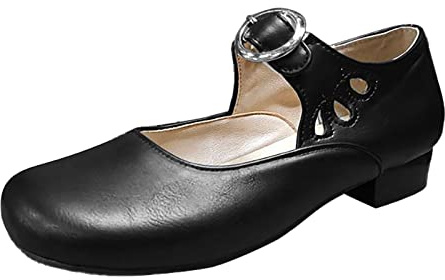 Scarpe da Donna per Il Tempo Libero Four Seasons Tinta Unita Antiscivolo con Tacco Punta Cinturino con Fibbia Traspirante Scarpe di Stoffa Pigre Cartella Lavoro Tracolla (Black, 38)