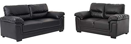 Panana Black 3 Seater and 2 Seater Sofa Sets - Faux Leather Sofa Couch - Italian Luxury Sofas For Lliving Rooms