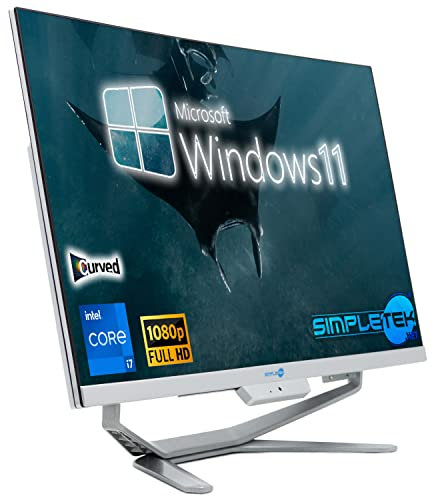 SIMPLETEK - PC All in One con pantalla curva de 24 FHD Core i7 hasta 3,60 GHz Windows 11 Pro Webcam integrada con ratón y teclado inalámbrico | 8 GB RAM SSD 240 GB