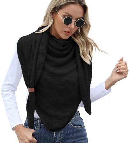Vijamiy Écharpe Femme Foulard Automne Hiver Triangle Chaude Multifonctionnelle Châle avec Boucle en Cuir Souple Confortable 200x80cm