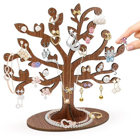 TAKULA Porte Boucle d'oreille Arbre à Bijoux en Bois- Porte Boucles d'oreilles Présentoir，Rangement Bijoux Presentoir Bois Presentoir Collier，Cadeaux Uniques pour les Femmes