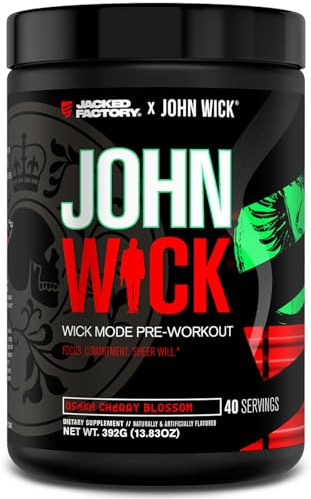 Jacked Factory X John Wick - Wick Mode Pre Workout Powder - Intense Energy, Battle-Ready Focus, Unstoppable Commitment, and Sheer Will - 40 Servings, Osaka Cherry Blossom
