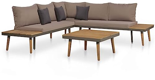 QZZCED Ensemble de 4 canapés de terrasse - Ensemble de meubles de jardin avec coussins - Bois massif d'acacia marron - Pour jardins, terrasses, balcons