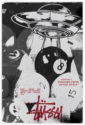 Stussy Poster rétro sur toile Noir et blanc 30 x 45 cm