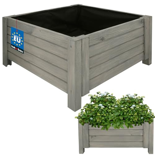 KOTARBAU® Jardinière Extérieur - Bois de Pin Imprégné - 60 x 60 x 30 cm - Anthracite - Jardiniere sur Pieds - Bac à Fleurs Rectangulaire - Grande Capacité - avec Toile Anti-Mauvaises Herbes
