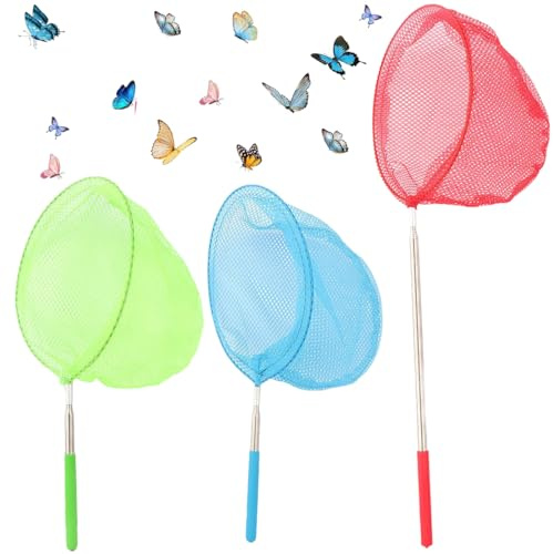 KOLZEMV Filet à Papillon Enfant, 3 Pièces Filet à Papillon, epuisette enfant, epuisette peche, Epuisette Peche pour Enfants, Filet de Papillon pour Capture de Poissons et Papillon