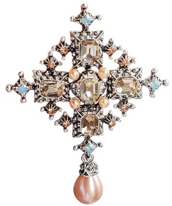 Broche vintage en forme de croix avec strass et perles en forme de goutte d'eau pour femmes et filles, pour fête, danse, mariage, banquet, femme, femme, délicate bohème, cristal, robe, bouquet,