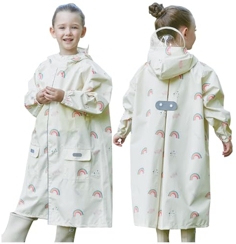 Hovkib Impermeabile per Bambini Bambina Poncho Antipioggia Bambino Mantella Antipioggia con Cappuccio Giacca Antipioggia 2-12 Anni