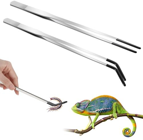 Gjinxi 2 Stück Aquarium Pinzette Lange Futterzange Edelstahl Gerade Pinzette und Gebogene Spitze mit Gummispitze Pflanzenpinzette Wasserpflanze Zange Futterspender-Werkzeug für Wasserpflanze Reptilien