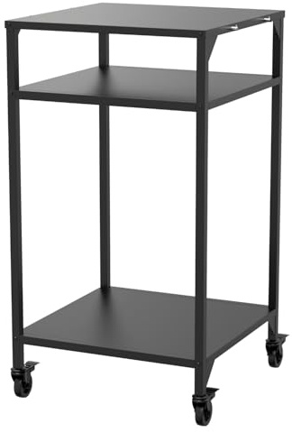 Cozze® | Tavolo da esterno alto H110 cm aperto nero | Altezza ideale per forno pizza | Ripiano fisso inferiore | 4 ruote Ø75 mm | 4 ganci inclusi | Acciaio verniciato a polvere | Portata max 50 kg