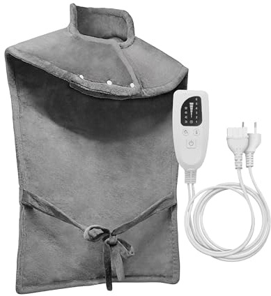LED ATOMANT Almohadilla Termica Electrica para Cuello, Hombros y Espalda 80x53cm, 6 Niveles de Calor, Temporizador, Tejido Ultrasuave de Poliester, Cinturon Ajustable, Lavable a Maquina
