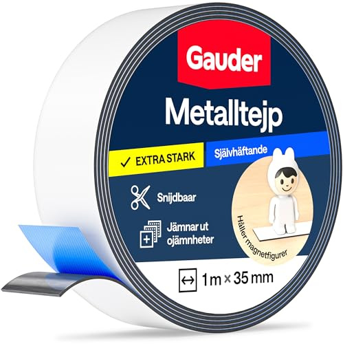 GAUDER Cinta metálica autoadhesiva - Banda magnética para imanes y Figuras Tonie® & estanterías - Cinta ferrosa & banda de hierro para manualidades y organización (1 m x 35 mm - blano)