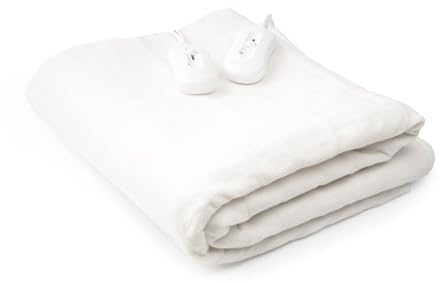 CELLUSTOP Surmatelas Chauffant 2 Personnes – Couverture chauffante pour lit Double - Chauffe Lit 160 x 140 cm, 3 Niveaux de Température, 2 Télécommandes, Chauffage Rapide, 2 x 60W, Blanc, Lavable