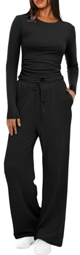 JFAN Tuta da Donna Moda 2 Pezzi Completo Sportivo Manica Lunga Set Girocollo Tinta Maglia e Pantaloni Autunnale Invernale Casual Casa Training Sportwear