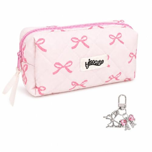 Bow Pencil Case,Pink Cute Pencil Cases with Bows Keychain,Fancy Butterfly Makeup Bag for Girls,Big Girly Coquette Pencils Pouch,Special Stationery Pencilcase Large for Women,School Supplies for Teens