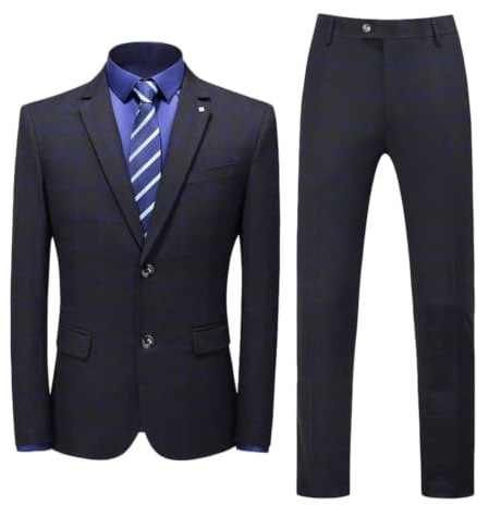 Rutig 3-delad kontorskostym för män slim fit 2-knappars