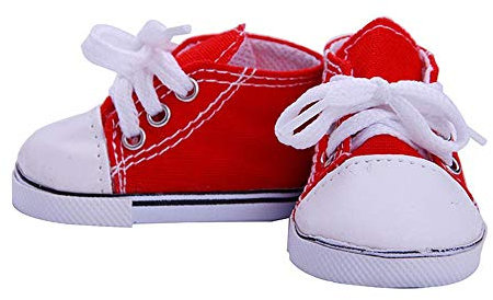 Aeromdale Puppenschuhe – Rot – 1 Paar für 45,7 cm große amerikanische Puppenmädchen – einfarbige Leinen-Schnürschuhe