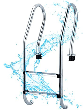 Échelles de piscine Échelle de piscine creusée, quai de piscine en acier inoxydable avec 2 marches antidérapantes et installation intégrée de main courante, capacité de poids de 200 kg Avec kit d'in