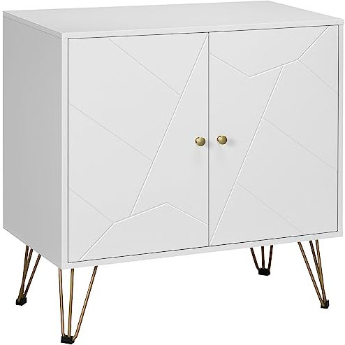HOMCOM Mueble de almacenamiento aparador de cocina con patas de alfiler, 2 puertas y 2 estantes ajustables, 80 x 40 x 80 cm, color blanco dorado