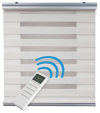 STORESDECO Dubbel rullgardin motoriserad premium med borrning 250 H x 200 B cm för fönster och dörrar – galleri och aluminiumkedjehiss högsta kvalitet – USB-batteri och radiostyrning för upp till 15