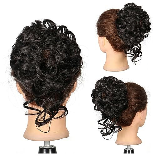 FDEETY Chignon Riccio Messy Posticcio Capelli Sintetici Elastico Coda Acconciatura Updo Voluminoso Ciocca Arricciata
