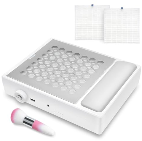 Madenia Aspiratore Professionale per Unghie, Aspiratore per Unghie 56W con 2 Filtri Riutilizzabili e 1 Spazzola, Potente Aspiratore per Unghie Gel Acrilico, Bianco