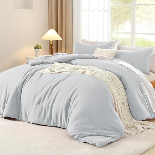 Luofanfei Baumwolle Bettwäsche 135x200 Grau Hellgrau Einfarbig Muster Renforce Baumwollbettwäsche Premium Uni Modern Weiche Bettbezug 135x200 und Kissenbezug 80x80 cm mit Reißverschluss