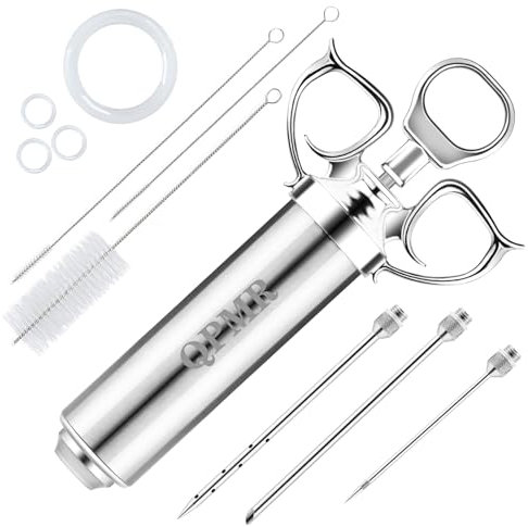 QPMR Kit per siringa per carne, 56,7 g, grande capacità, iniettore di tacchino per marinata con 3 aghi in acciaio inox per marinata per barbecue, affumicatore, tacchino e petto