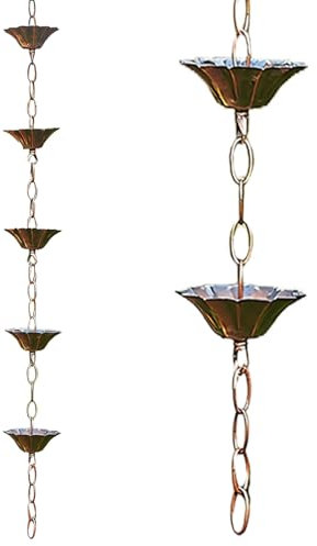 Chaînes de pluie pour gouttières Chaîne de pluie Imitation Copper Chaînes de pluie pour gouttières 3,3 pieds avec 5 tasses Chains de pluie Ratère de pluie japonaise pour les cours extérieures, styl