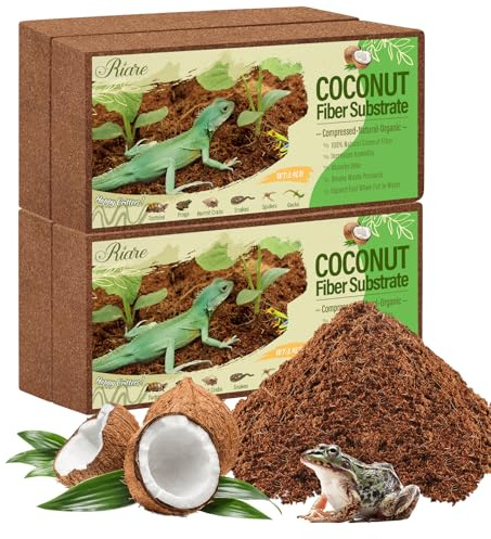 Riare 4 Pack Natural Coconut Fiber Substrate for Reptile Coco Substrate Premium Compressed Coconut Husk Terrarium Bedding for Reptile, Tortoise, Frogs, Snakes Hermit Crabs, Burrowing Animals
